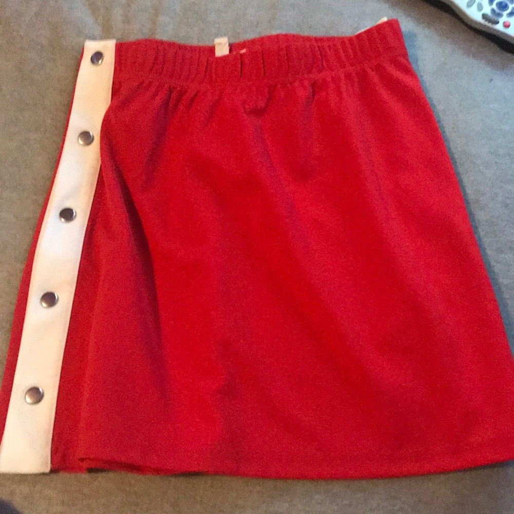 Red side button up skirt